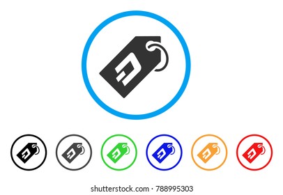 Dash Token rounded icon. Style is a flat gray symbol inside light blue circle with bonus colored variants. Dash Token vector designed for web and software interfaces.