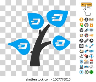 Dash Tree icon with bonus bitcoin mining and blockchain symbols. Vector illustration style is flat iconic symbols. Designed for cryptocurrency ui toolbars.