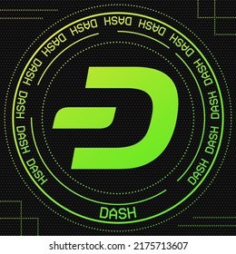 Dash vector symbol with cryptocurrency themed background design. Blockchain currency modern banner. Vector illustration banner.l