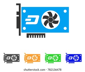 Dash Video Gpu Card icon. Vector illustration style is a flat iconic dash video gpu card symbol with grey, green, blue, yellow color versions. Designed for web and software interfaces.