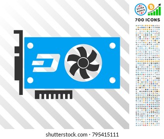 Dash Video Gpu Card icon with 700 bonus bitcoin mining and blockchain pictures. Vector illustration style is flat iconic symbols designed for blockchain apps.