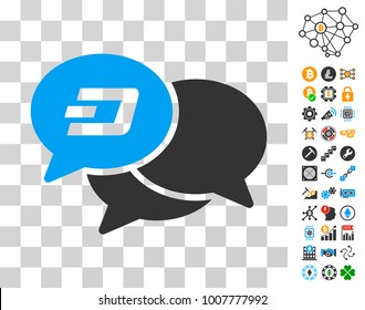 Dash Webinar icon with bonus bitcoin mining and blockchain design elements. Vector illustration style is flat iconic symbols. Designed for blockchain websites.