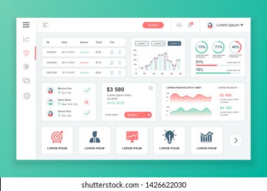 Dashboard admin panel vector design template and infographic elements  chart  diagram  info graphics  Website dashboard for ui   ux design web page  Vector illustration 