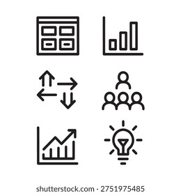 dashboard analytics arrows team growth idea line icon set