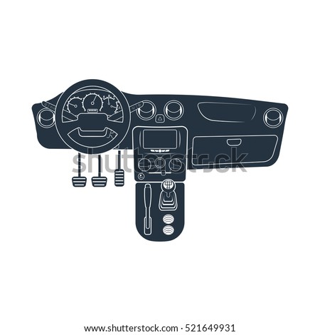 dashboard, Automatic transmission, hand parking brake, isolated icon on white background, auto service, repair, car detail,