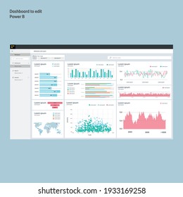 Dashboard With Bars. Power Bi Analysis. Report. EPS10