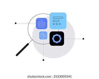 Dashboard and big data processing. Statistics and analysis. Flat illustration. Vector file.