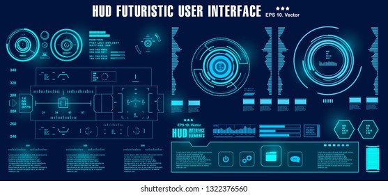 Dashboard blue display virtual reality technology screen. HUD futuristic user interface, target
