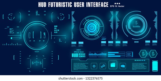 Dashboard blue display virtual reality technology screen. HUD futuristic user interface, target