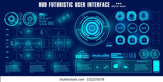 Dashboard blue display virtual reality technology screen. HUD futuristic user interface, target