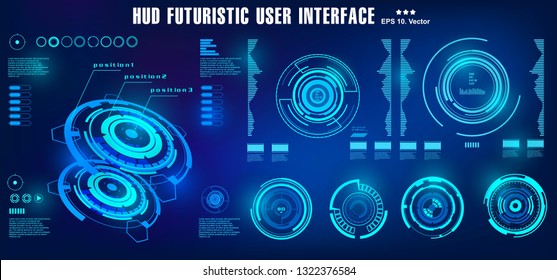 Dashboard blue display virtual reality technology screen. HUD futuristic user interface, target
