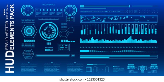 Dashboard blue display virtual reality technology screen. HUD futuristic user interface, target