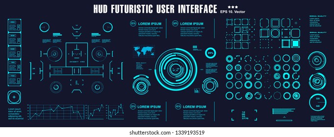 Dashboard blue display virtual reality technology screen. HUD futuristic user interface, target