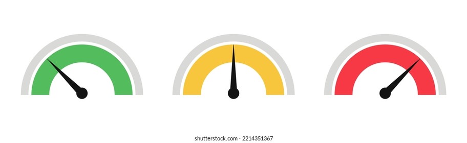 Dashboard colorful speedometer icons set. Vector scale, level of performance. Abstract graphic element concept of tachometer, speedometer, indicators, score. Customer satisfaction scores.