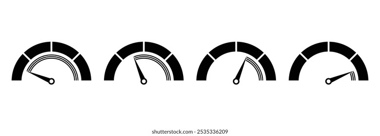 Dashboard colorful speedometer icons set. Tachometer icon isolated. Performance indicator sign. Car speed. Fast internet speed sign. Tachometer, speedometer, indicators, score. Customer satisfaction. 