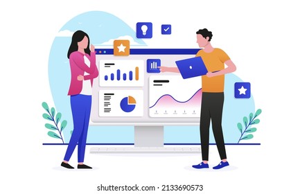 Dashboard Data People Man Woman Working Stock Vector (Royalty Free ...