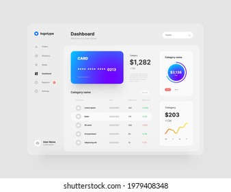 Dashboard design. Desktop app with UI elements. Use for web application or website.