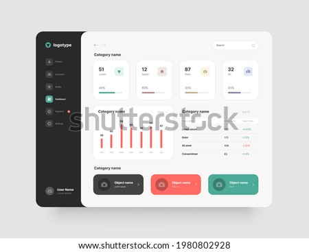 Dashboard design. Desktop app with UI. Use for web application or website.