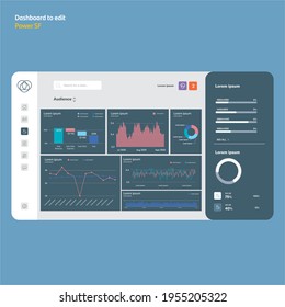 Dashboard design. Power bi template. Report. EPS10