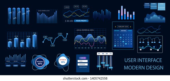 Dashboard design.  User interface development. Set of infographic elements. User inerface vector set.