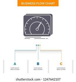 dashboard, device, speed, test, internet Business Flow Chart Design with 3 Steps. Glyph Icon For Presentation Background Template Place for text.