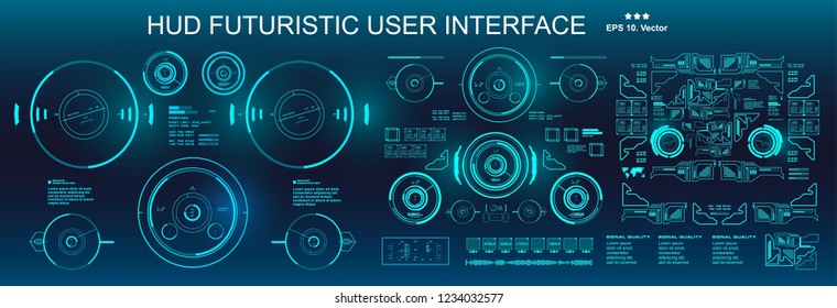 Dashboard display virtual reality technology screen. HUD futuristic blue user interface.