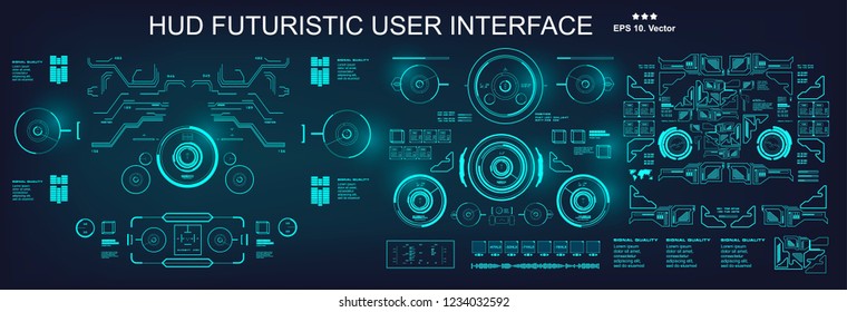 Dashboard display virtual reality technology screen. HUD futuristic blue user interface.