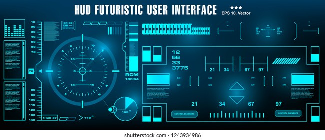 El panel muestra la pantalla de tecnología de realidad virtual. Interfaz de usuario azul HUD futurista