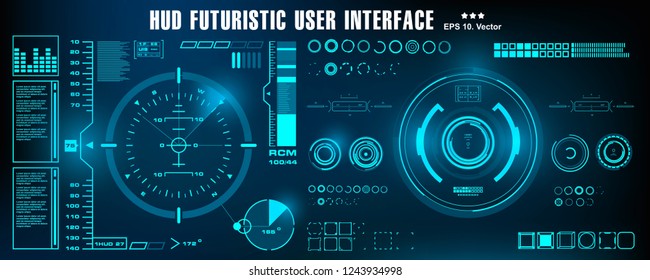 Dashboard display virtual reality technology screen. HUD futuristic blue user interface