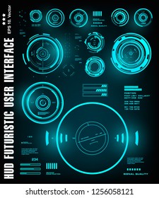 Dashboard display virtual reality technology screen. HUD futuristic blue user interface, target