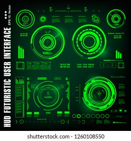 Dashboard display virtual reality technology screen. HUD futuristic green user interface, target