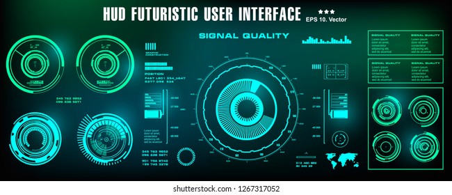 Dashboard display virtual reality technology screen. HUD futuristic green user interface, target