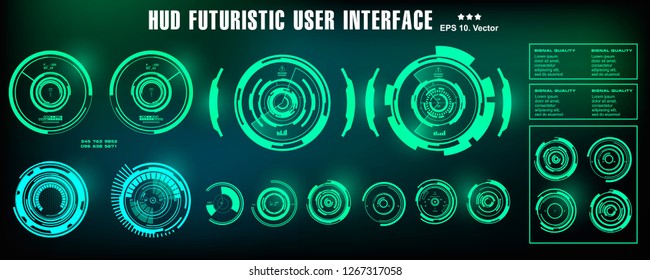 Dashboard display virtual reality technology screen. HUD futuristic green user interface, target