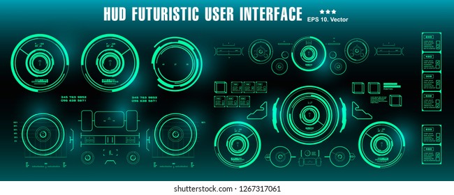 Dashboard display virtual reality technology screen. HUD futuristic green user interface, target