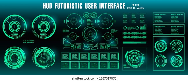 Dashboard display virtual reality technology screen. HUD futuristic green user interface, target