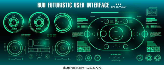 Dashboard display virtual reality technology screen. HUD futuristic green user interface, target