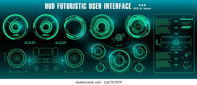 Dashboard display virtual reality technology screen. HUD futuristic green user interface, target