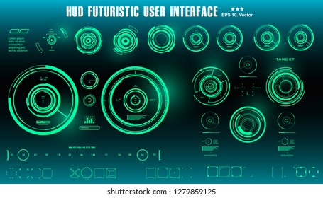 Dashboard display virtual reality technology screen. HUD futuristic green user interface, target
