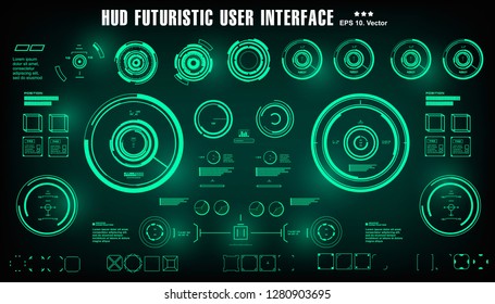 Dashboard display virtual reality technology screen. HUD futuristic green user interface, target
