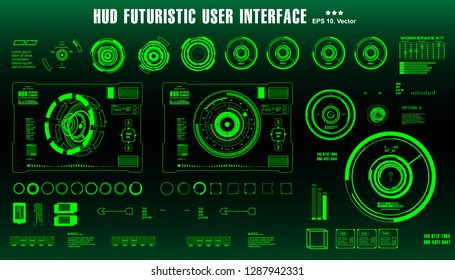 Dashboard display virtual reality technology screen. HUD futuristic green user interface, target