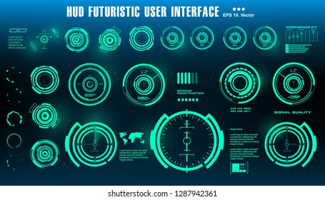 Dashboard display virtual reality technology screen. HUD futuristic green user interface, target
