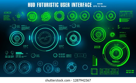 Dashboard display virtual reality technology screen. HUD futuristic green user interface, target