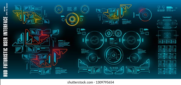 Dashboard display virtual reality technology screen. HUD futuristic green user interface, target
