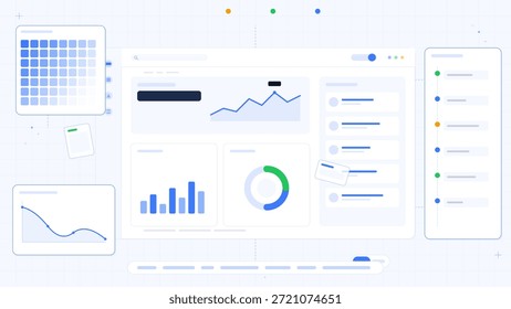 The dashboard displays various graphs and charts used for tracking data trends. The setup shows visual representation of statistics in a digital format.