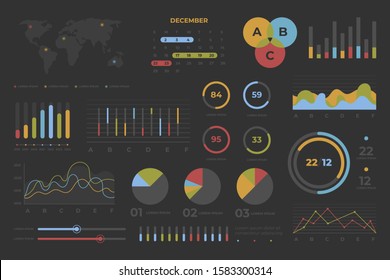 Dashboard element collection  with colorful  infographics set.