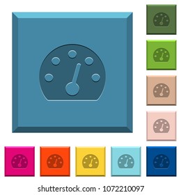 Dashboard engraved icons on edged square buttons in various trendy colors