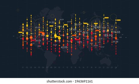 Dashboard with financial analytics, futuristic visualization of business statistical graph, color tech vector background