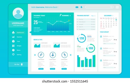 Panel de control para la plantilla de progreso de fitness con informe infográfico