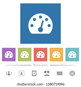 Dashboard flat white icons in square backgrounds. 6 bonus icons included.