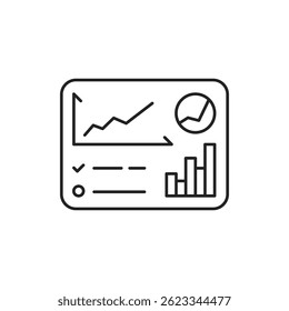 painel com gráfico como ícone de monitoramento financeiro. simples estilo linear tendência informações modernas logotipo arte gráfica design isolado em branco. conceito de monitoramento de aprendizagem de máquina ou análise de dados
